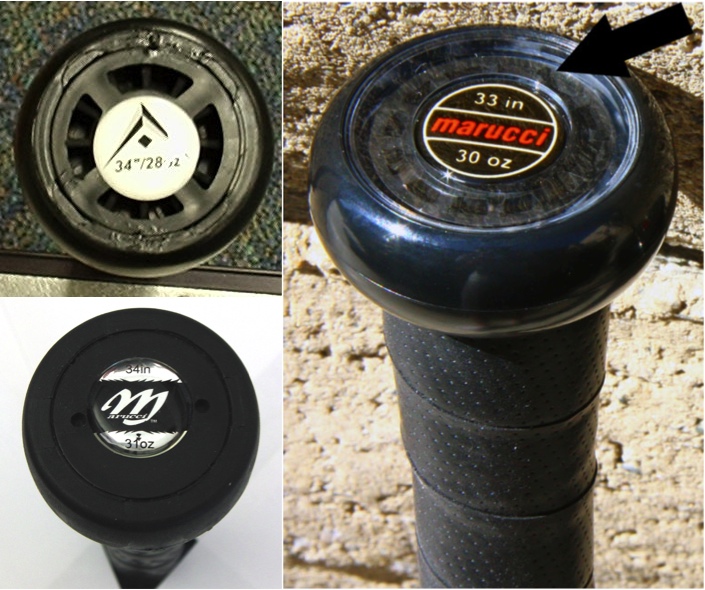 photo showing three variations of the knob for Marucci bats with the vibration damper.